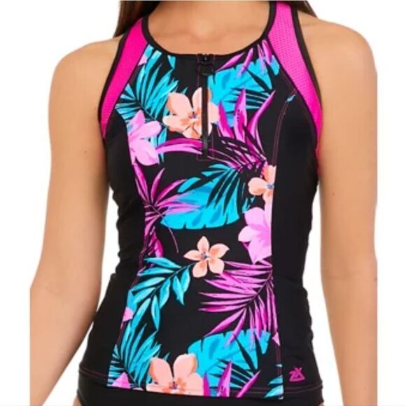 ZeroXposur Plumeria Scuba Tankini Top & ZeroXposur solid Shaper Black bottom S - Picture 2 of 14